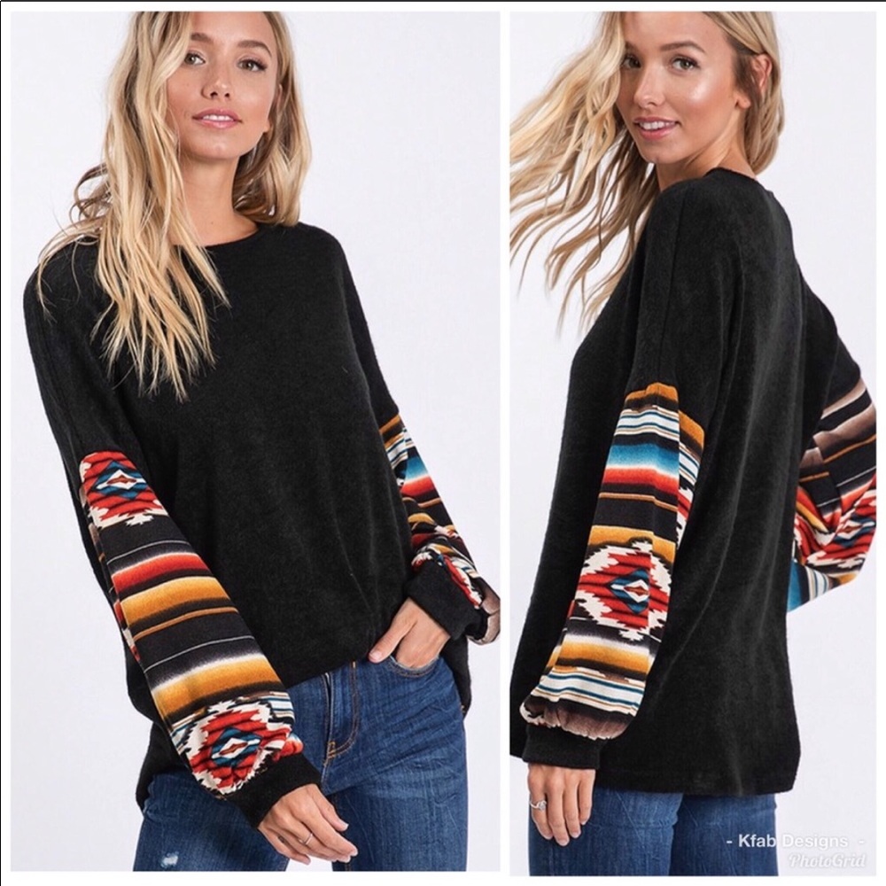 LAST ONE. Soft Aztec Balloon Sleeve Top - Picture 2 of 3